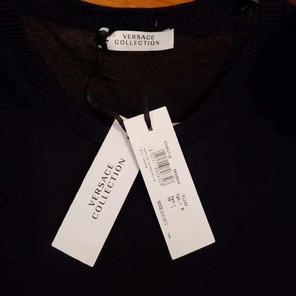 Versace Collection Blue Logo Crewneck Wool Sweater - Picture 4 of 6